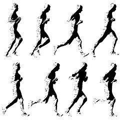 Image showing Set of silhouettes. Runners on sprint, men and woman