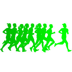 Image showing Set of silhouettes. Runners on sprint, men and woman