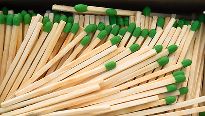 Image showing Wood Stalk Green Tip Matches In Box Matchsticks