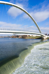 Image showing Des Moines River Principal Riverwalk Bridge Midwest Vertical