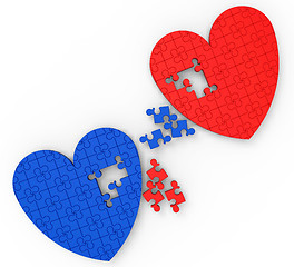 Image showing Two Hearts Puzzle Shows Engagement And Wedding