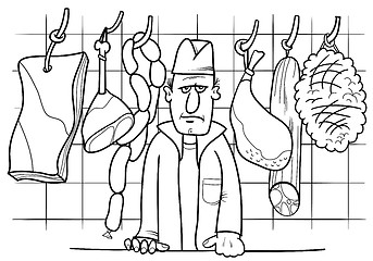 Image showing butcher in shop coloring book