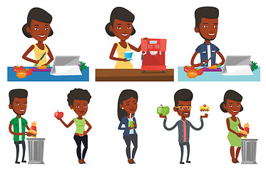 Image showing Vector set of people eating and drinking.