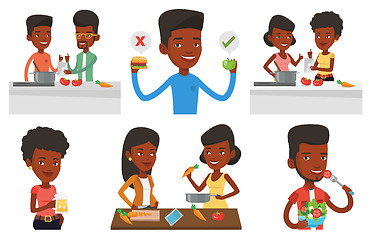 Image showing Vector set of people eating and drinking.