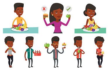 Image showing Vector set of people eating and drinking.