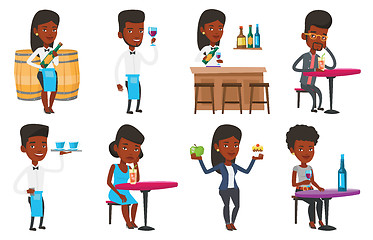 Image showing Vector set of people eating and drinking.