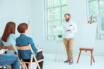 Image showing Speaker at Business Meeting in the conference hall.