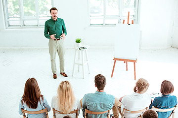 Image showing Speaker at Business Meeting in the conference hall.