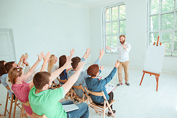 Image showing Speaker at Business Meeting in the conference hall.