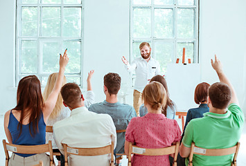 Image showing Speaker at Business Meeting in the conference hall.