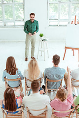 Image showing Speaker at Business Meeting in the conference hall.