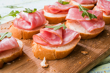 Image showing Bread with ham and greens