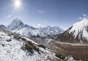 Image showing Everest base camp trek in Himalayas and Ama dablam