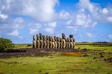 Image showing Moais statues, ahu Tongariki, easter island