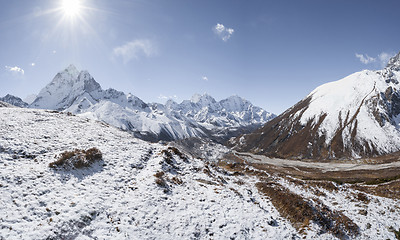 Image showing  Everest base camp trek in Himalayas and Ama dablam peak