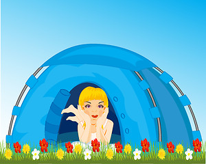 Image showing Girl in tent