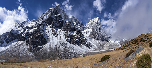 Image showing Everest base camp trek Cholatse summit and Pheriche panorama