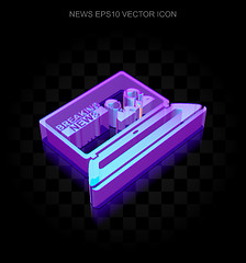 Image showing News icon: 3d neon glowing Breaking News On Laptop made of glass, EPS 10 vector.