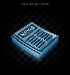 Image showing News icon: Blue 3d Newspaper made of paper, transparent shadow, EPS 10 vector.