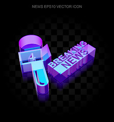 Image showing News icon: 3d neon glowing Breaking News And Microphone made of glass, EPS 10 vector.