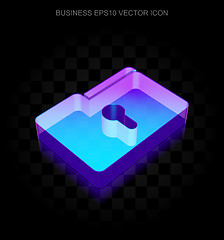 Image showing Business icon: 3d neon glowing Folder With Keyhole made of glass, EPS 10 vector.