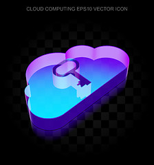 Image showing Cloud networking icon: 3d neon glowing Cloud With Key made of glass, EPS 10 vector.