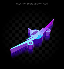 Image showing Tourism icon: 3d neon glowing Aircraft made of glass, EPS 10 vector.