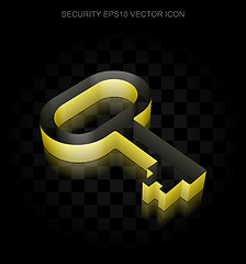 Image showing Protection icon: Yellow 3d Key made of paper, transparent shadow, EPS 10 vector.