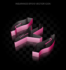 Image showing Insurance icon: Crimson 3d Airplane And Palm made of paper, transparent shadow, EPS 10 vector.