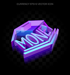 Image showing Money icon: 3d neon glowing Money Box made of glass, EPS 10 vector.