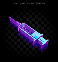 Image showing Health icon: 3d neon glowing Syringe made of glass, EPS 10 vector.