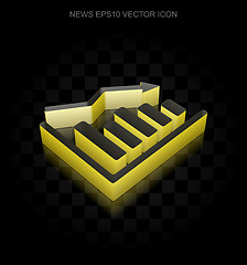 Image showing News icon: Yellow 3d Decline Graph made of paper, transparent shadow, EPS 10 vector.