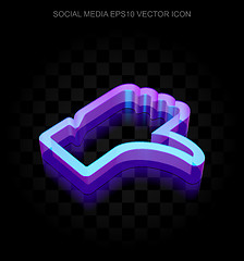 Image showing Social network icon: 3d neon glowing Thumb Down made of glass, EPS 10 vector.