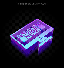 Image showing News icon: 3d neon glowing Breaking News On Screen made of glass, EPS 10 vector.