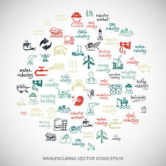 Image showing Multicolor doodles Hand Drawn Industry Icons set on White. EPS10 vector illustration.