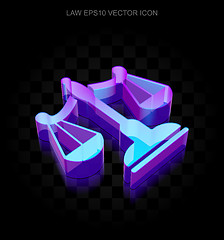 Image showing Law icon: 3d neon glowing Scales made of glass, EPS 10 vector.