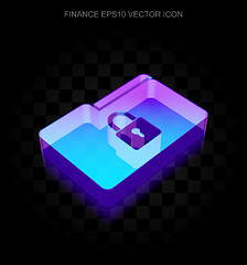 Image showing Finance icon: 3d neon glowing Folder With Lock made of glass, EPS 10 vector.