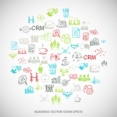 Image showing Multicolor doodles Hand Drawn Business Icons set on White. EPS10 vector illustration.