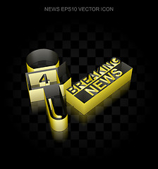Image showing News icon: Yellow 3d Breaking News And Microphone made of paper, transparent shadow, EPS 10 vector.