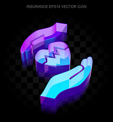 Image showing Insurance icon: 3d neon glowing Heart And Palm made of glass, EPS 10 vector.