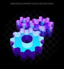 Image showing Web development icon: 3d neon glowing Gears made of glass, EPS 10 vector.