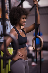 Image showing portrait of black women after workout dipping exercise