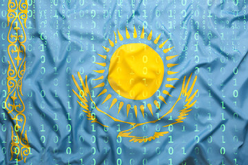 Image showing Binary code with Kazakhstan flag, data protection concept