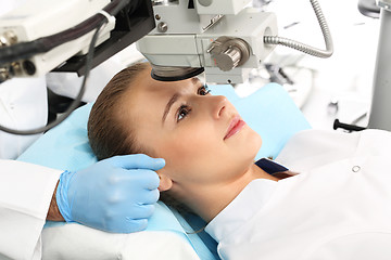 Image showing Eye surgery. The operation to remove a cataract Eye clinic, ophthalmologist imposed on rubber gloves.