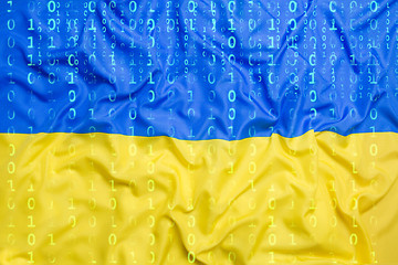 Image showing Binary code with Ukraine flag, data protection concept