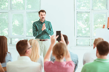 Image showing Speaker at Business Meeting in the conference hall.