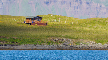 Image showing Single house on an small island - Iceland