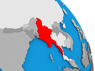 Image showing Myanmar on globe
