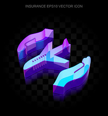 Image showing Insurance icon: 3d neon glowing Airplane And Palm made of glass, EPS 10 vector.