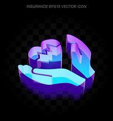 Image showing Insurance icon: 3d neon glowing Heart And Palm made of glass, EPS 10 vector.